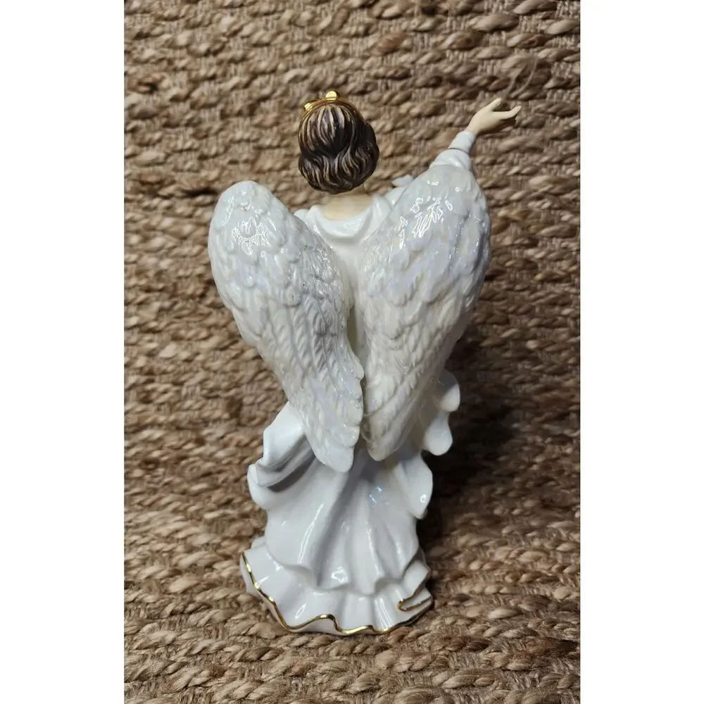 O'Well Angel Porcelain Figurine Iridescent Wings With Chalice Gold Trim 10”